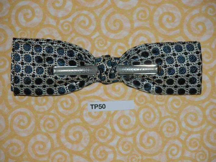 Vintage 1950s Royal U.S.A blue silver square end Clip On Bow Tie