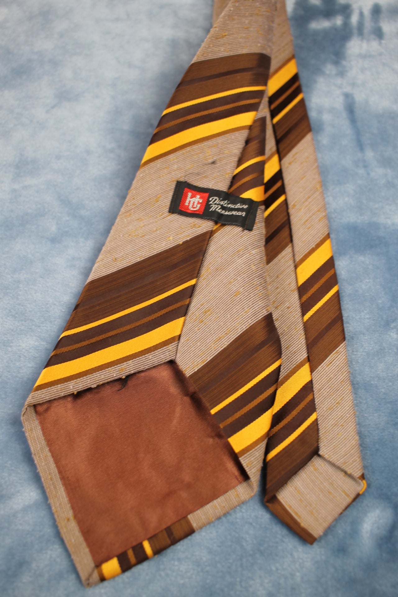 Vintage HG Distinctive Measure1950s/60s 2 tone brown yellow striped kipper tie