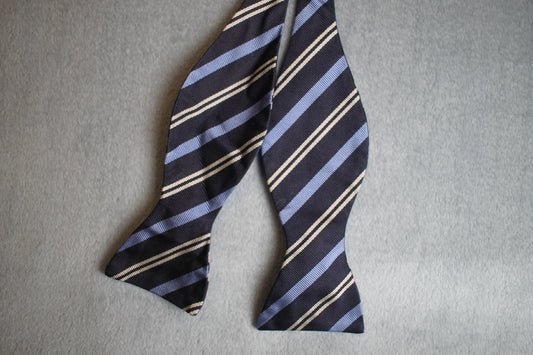 Vintage Ralph Lauren Polo self tie thistle end blue cream striped pattern bow tie adjustable
