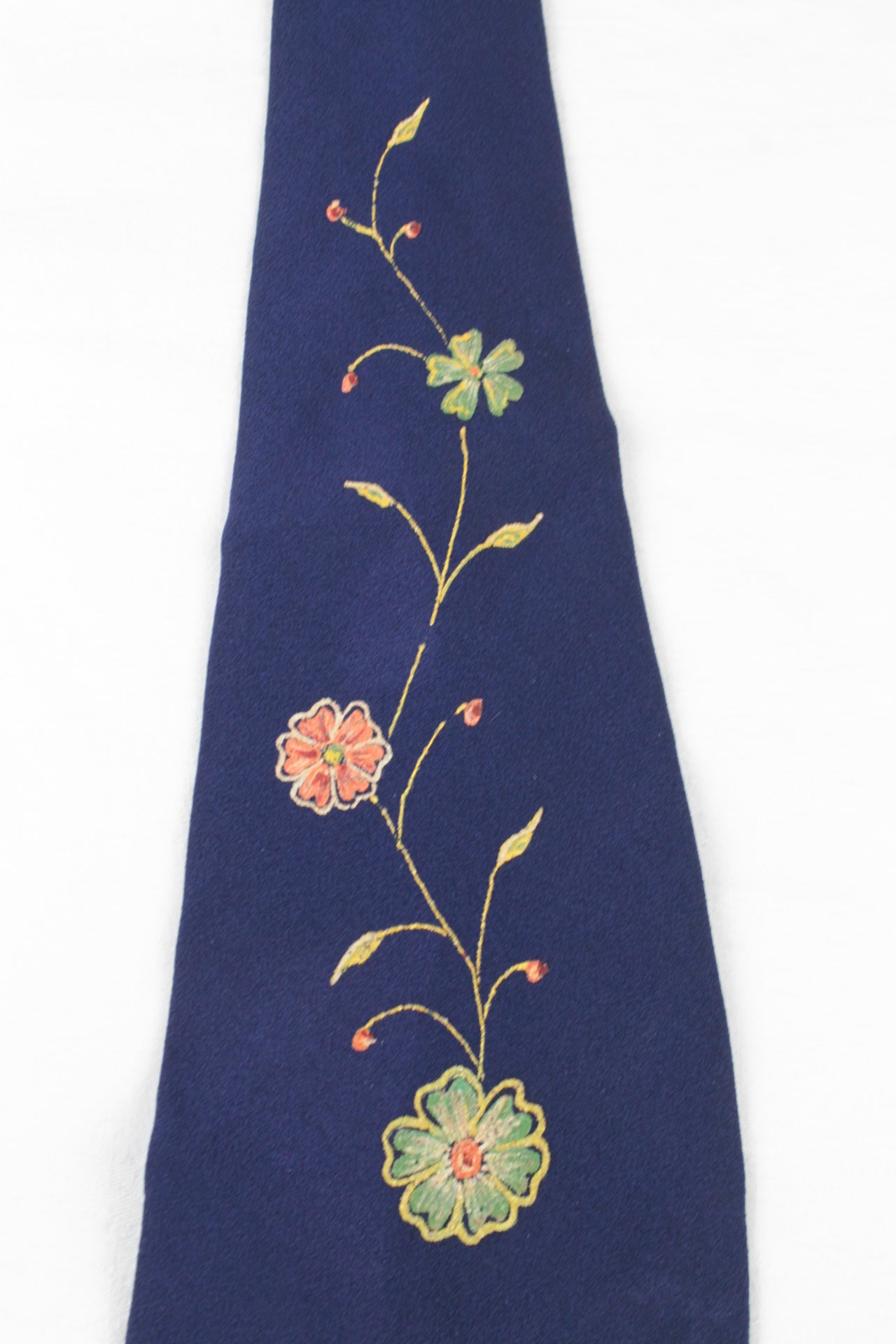 Vintage Hand Painted 1950s floral pattern blue swing tie
