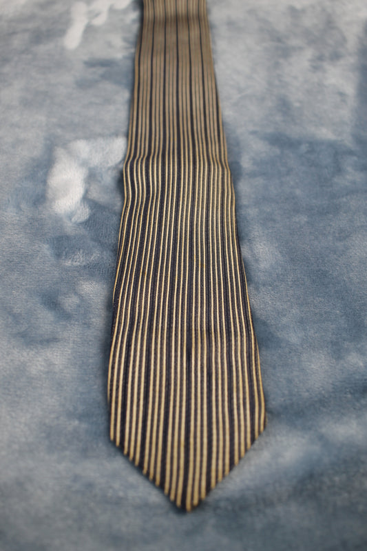 Vintage Blue Cream Striped Pattern Skinny Tie 1940s/1950s