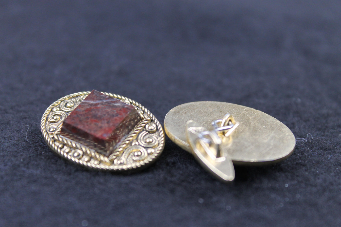 Vintage Oval Cufflinks with Square Brown Stone