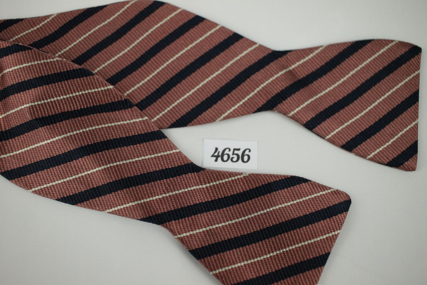 Vintage Dusty Pink Navy Striped Self Tie Straight End Thistle Bow Tie