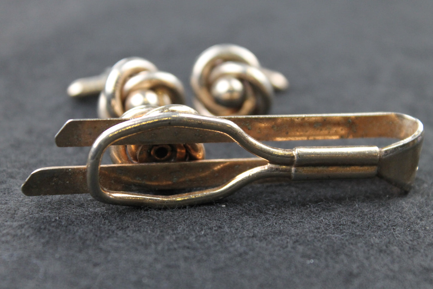Vintage Knot and Ball Cufflinks and Tie Clip Set