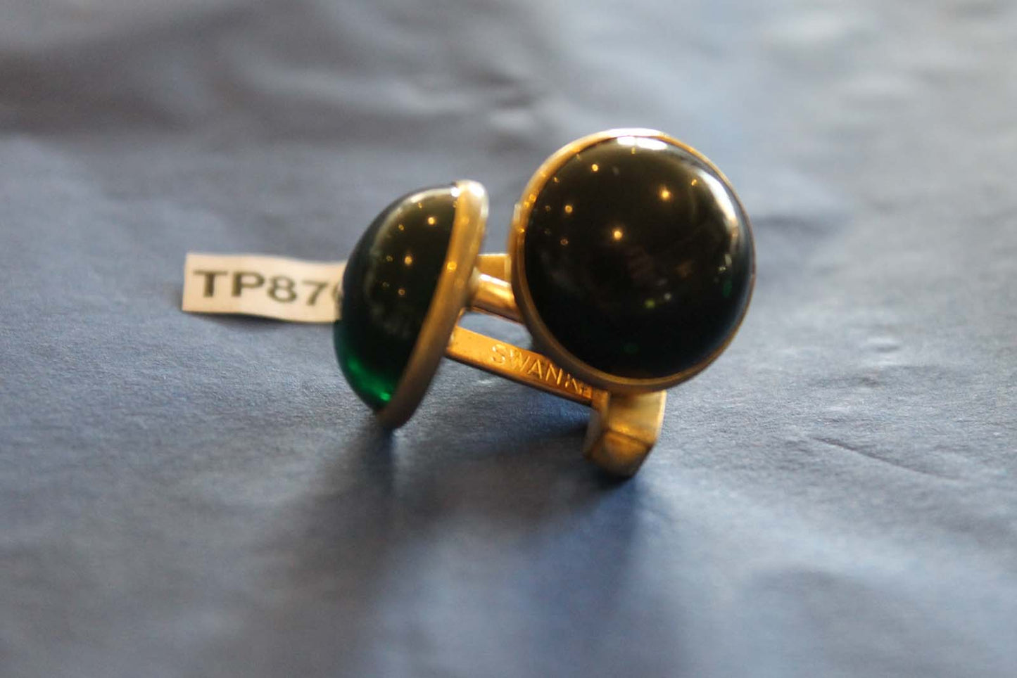 Vintage Gold Metal Cuff Links Emerald Green Lucite Moonstones