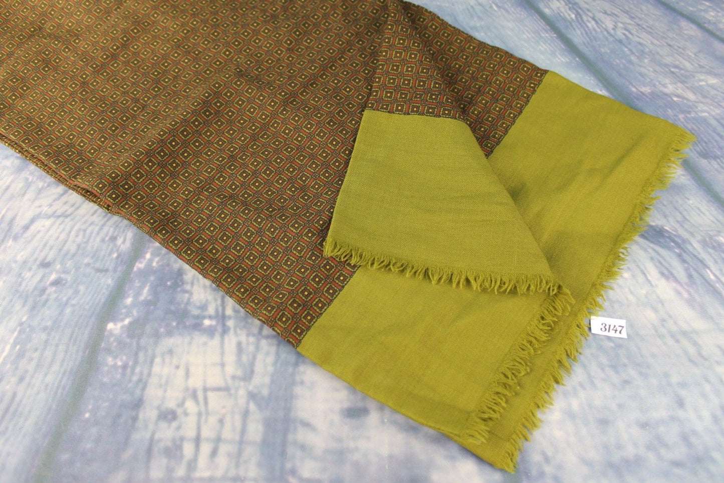Vintage Mens Moss Green Brown Squares Patterned Scarf