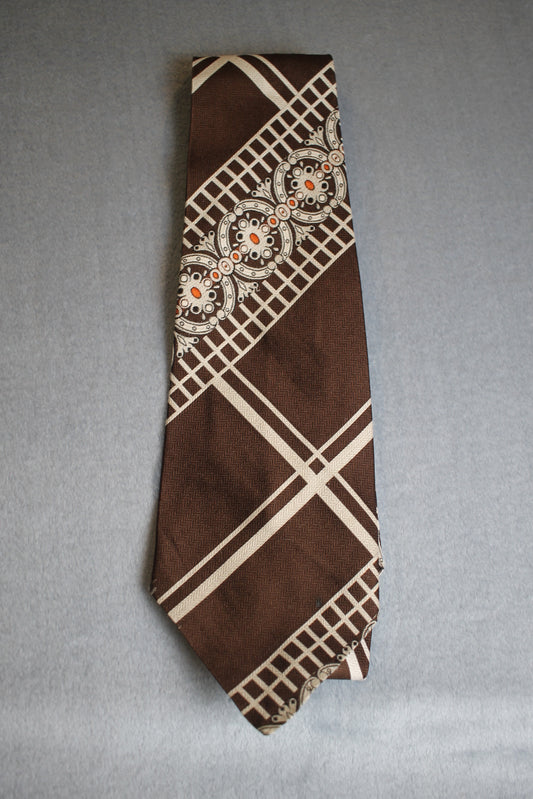 Vintage Sammy 1960s/70s brown cream pattern wide belly warmer tie