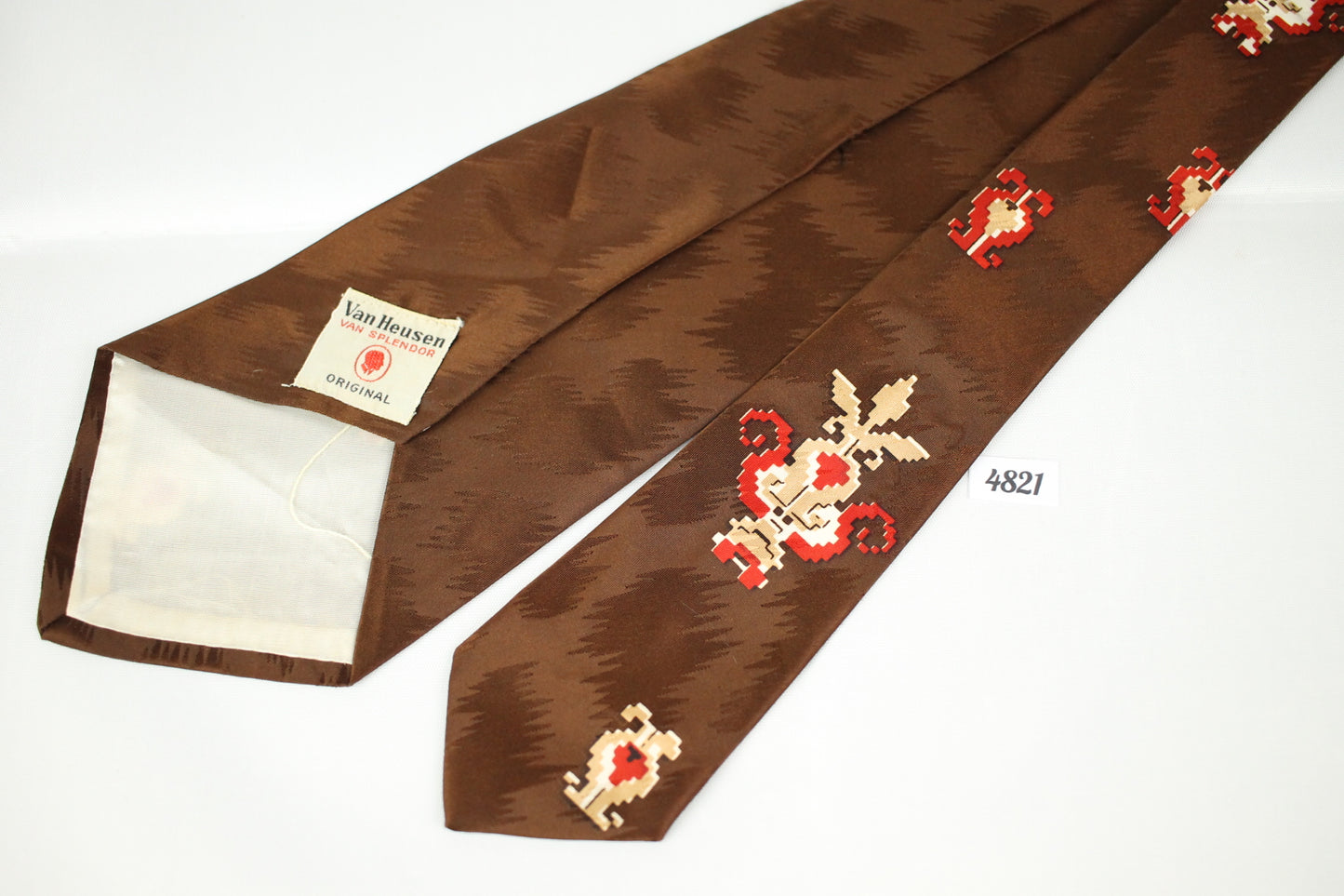Vintage 1940s/50s Van Heusen Van Splendor Original Brown Red Jacquard Swing Tie