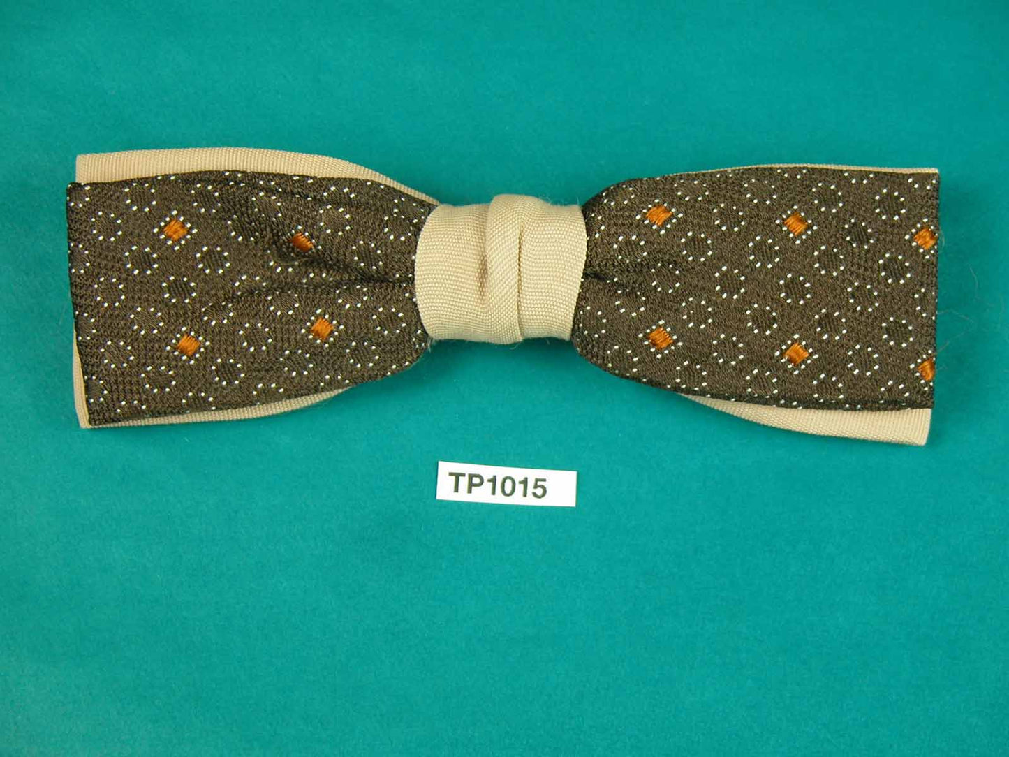 Vintage Ormond U.S.A dusky pink brown 2 layer pattern 1950s clip on bow tie