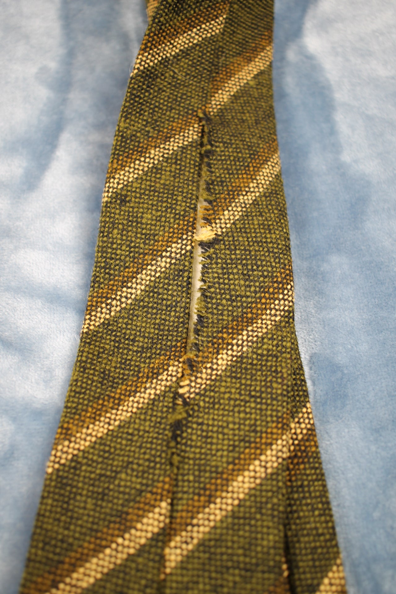 Vintage Dartington Hall Green Brown Beige Striped Swing Tie 1940s/50s