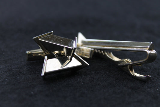 Vintage Triangular Bar Cufflinks & Tie Clip Set