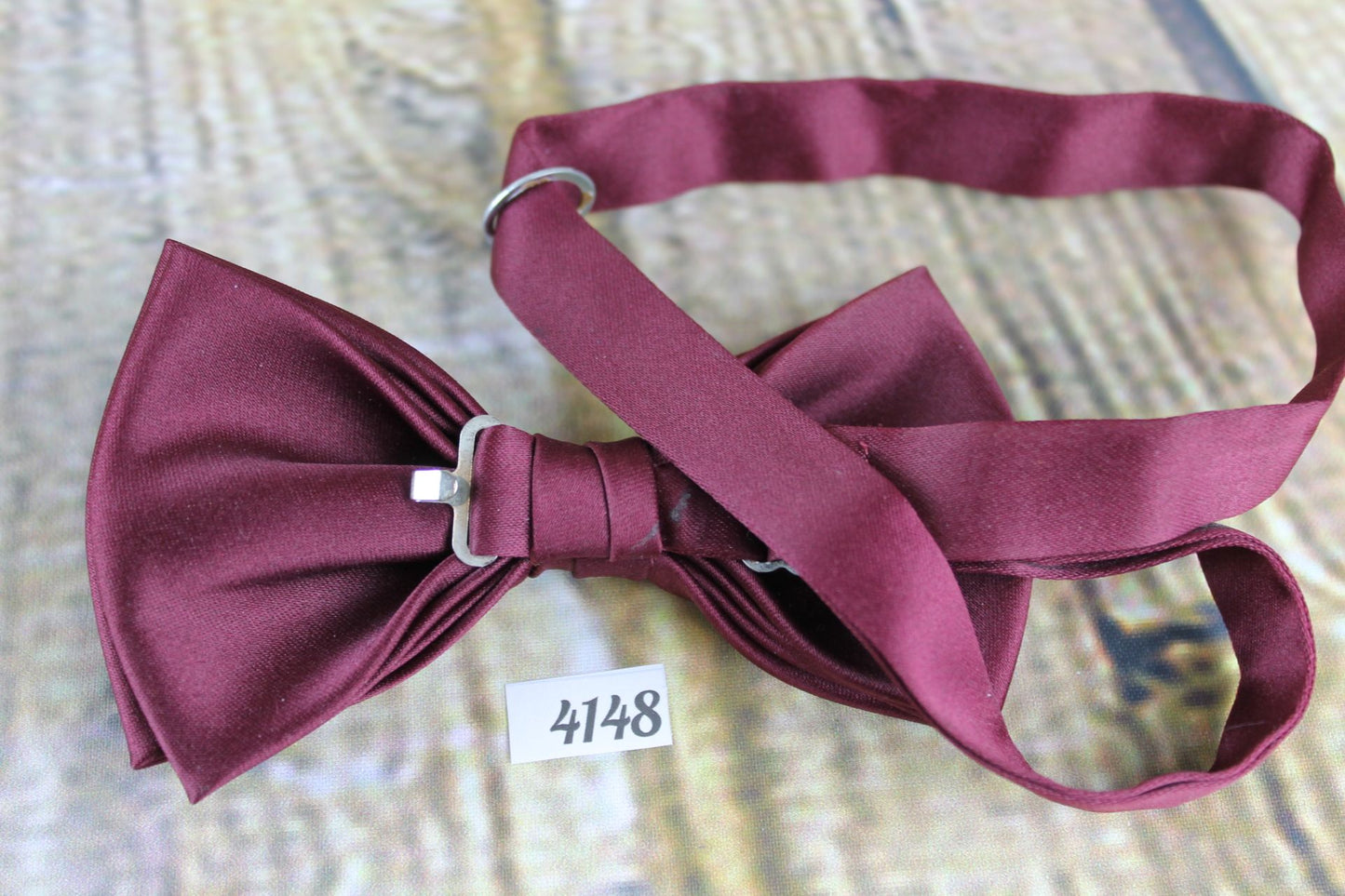 Vintage pre-tied burgundy satin bow tie adjustable