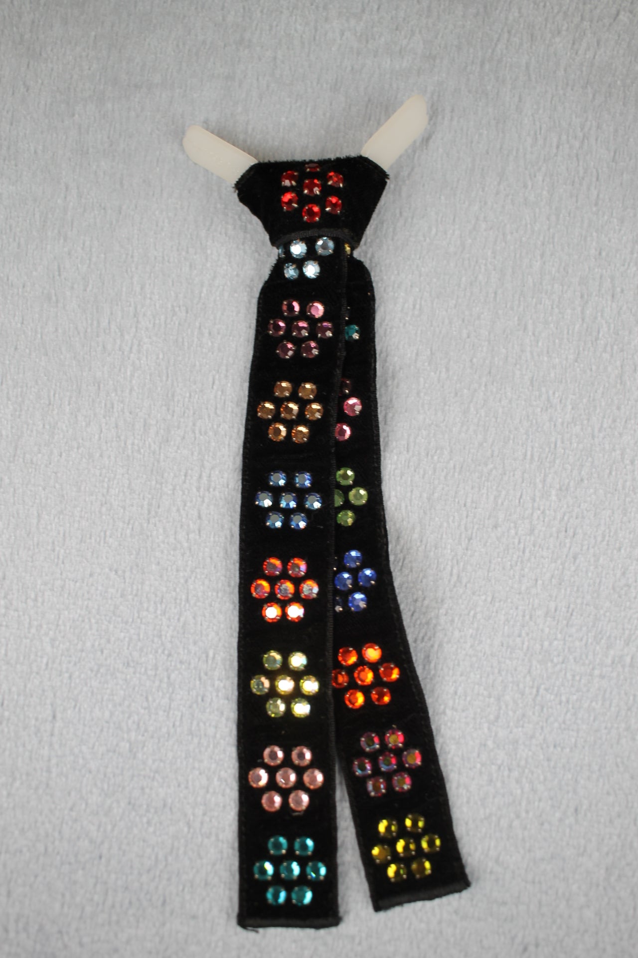Vintage Norsoll Original Black Multicolour Gems Clip On Western Cowboy Kentucky Square Dance Bow Tie