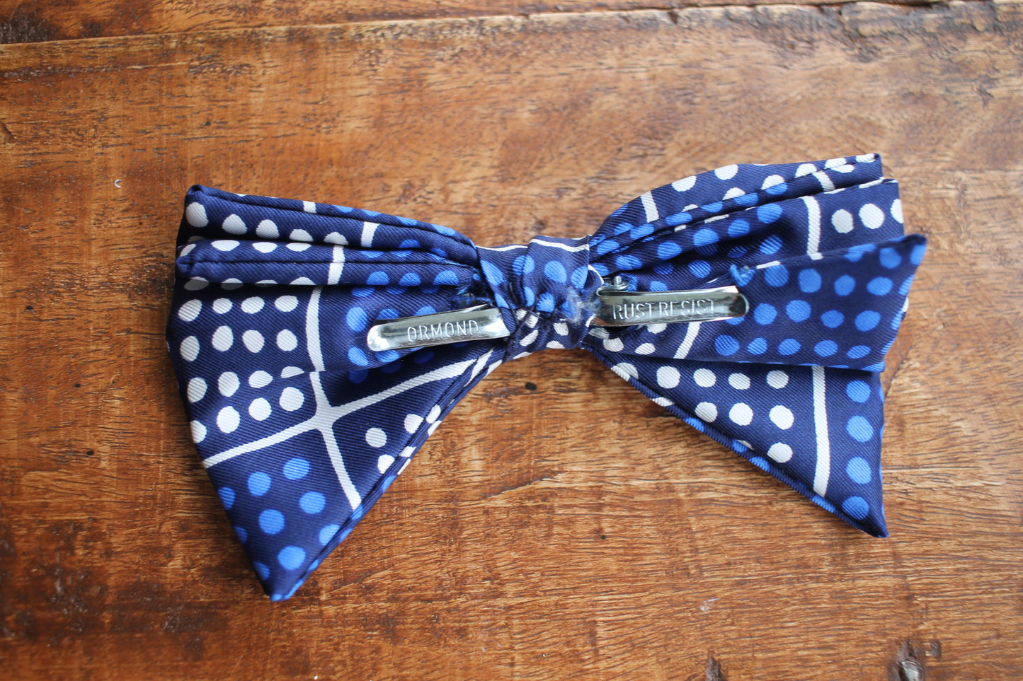 Vintage pre-tied clip on blue cream spotted pattern bow tie