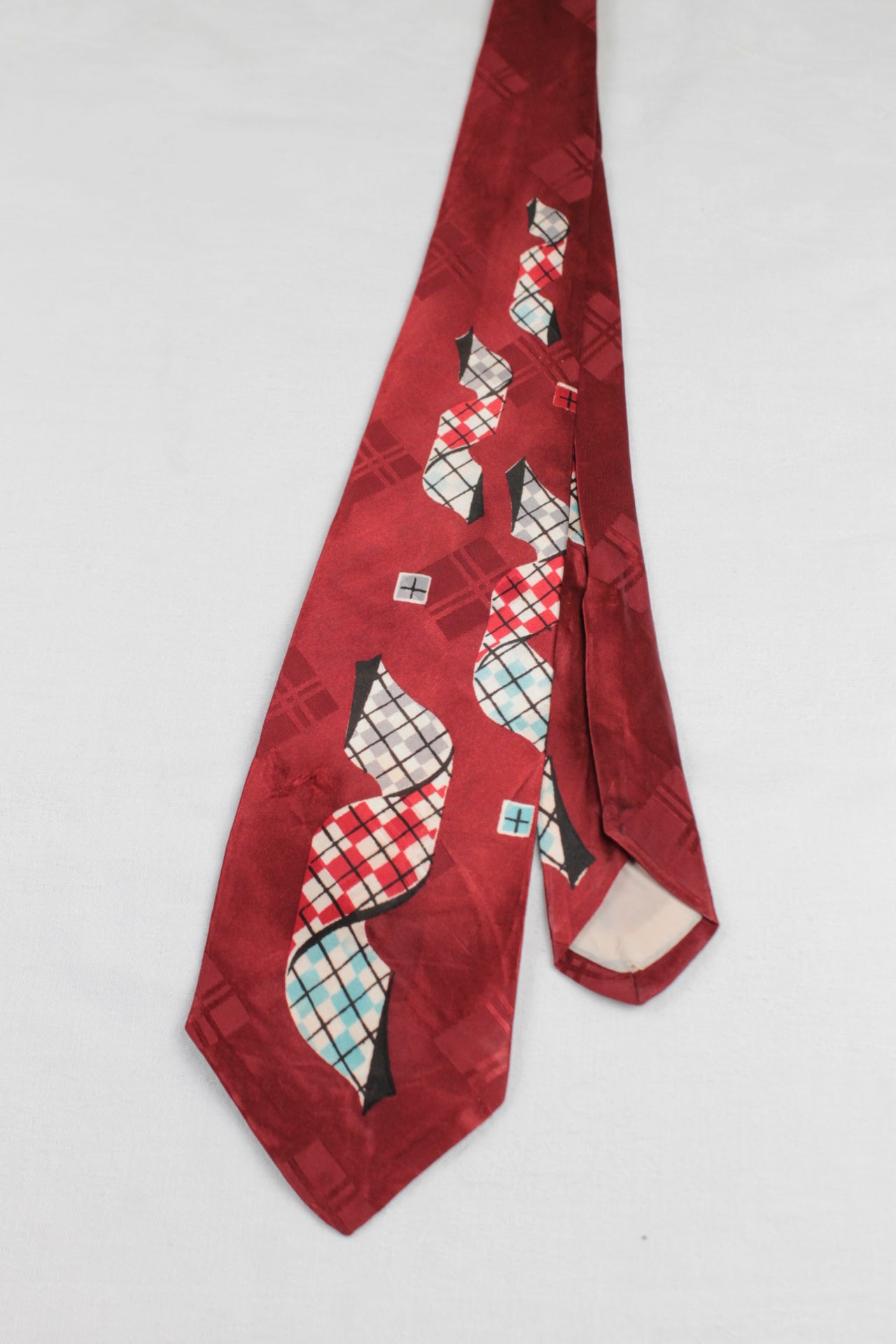 Vintage dark red blue grey pattern swing tie 1940s/50s