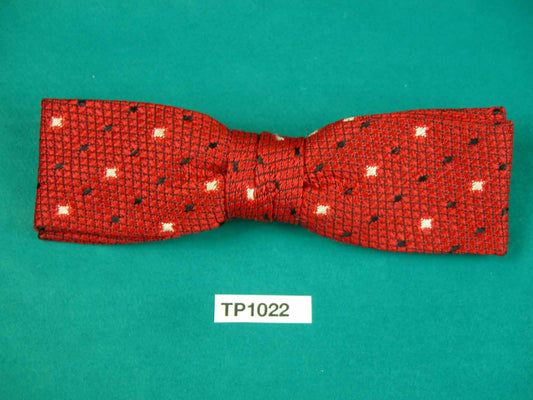 Vintage boy's deep red cream black stars square end clip on bow tie