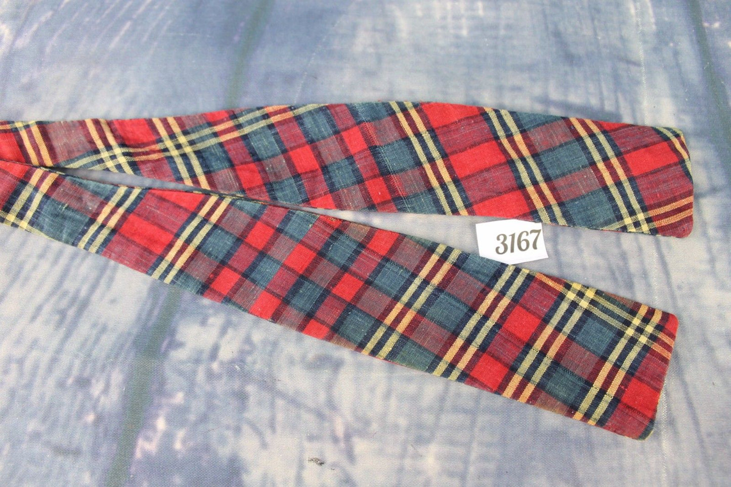 Vintage Rh Stearns English Self Tie Adjustable Straight End Bow Tie Tartan Plaid