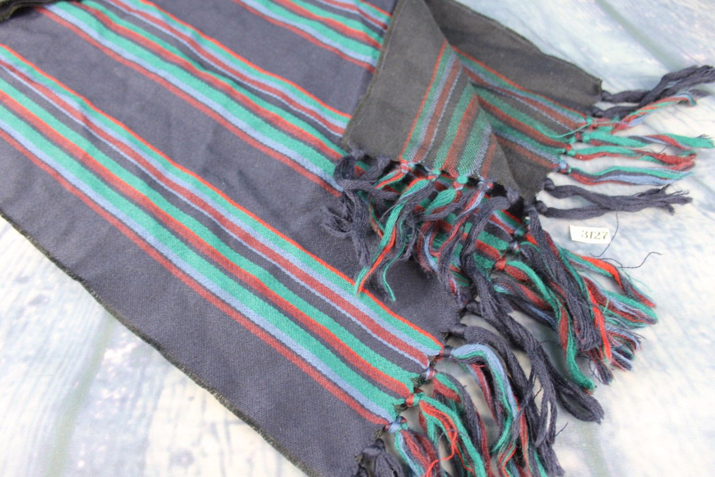 Vintage German Designer Pure Wool Striped Blue Green Burgundy Scarf