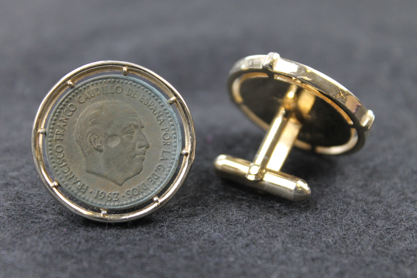 Vintage Coin Cufflinks with 1963 1 Peseta Franco Coins