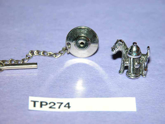 Vintage Silver Metal Terrier Scotty Dog And Hydrant Tie Pin