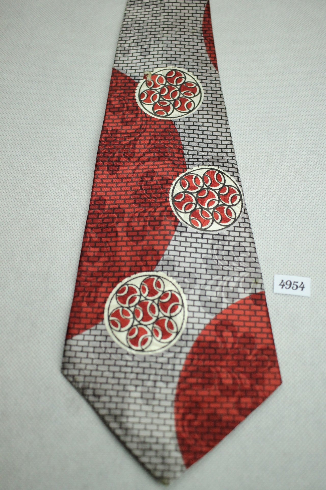 Vintage Helmsley King Swing Tie 1940s/50s Jacquard Red Grey