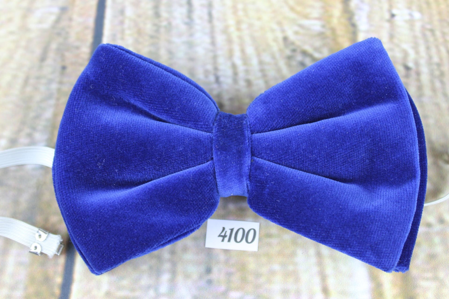 Vintage 1970s Royal Blue Velvet Pre-Tied Bow Tie Adjustable