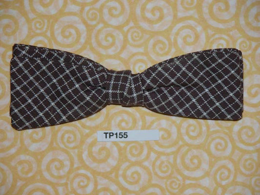 Vintage brown white diamond check pattern clip on bow tie