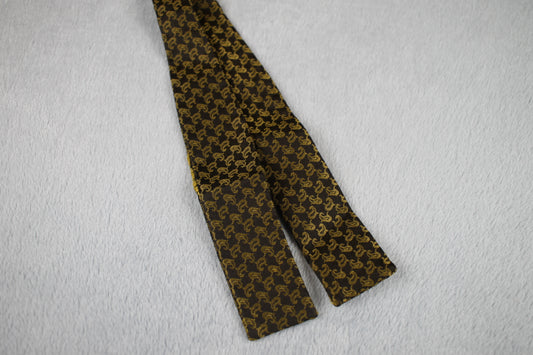 Vintage self tie paddle end black gold pattern bow tie adjustable