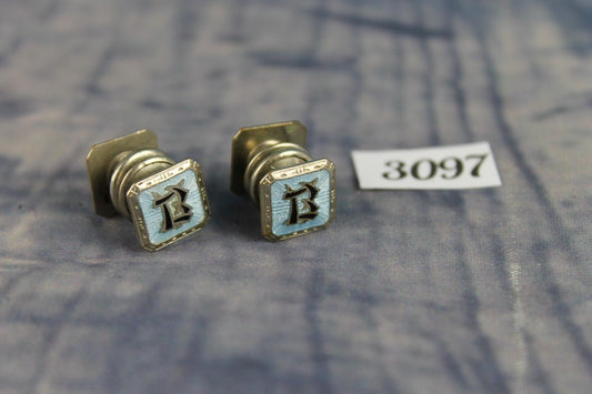 Vintage Silver Metal Double Sided Pop Fastener Enamel "B" Initial Decorative Cufflinks