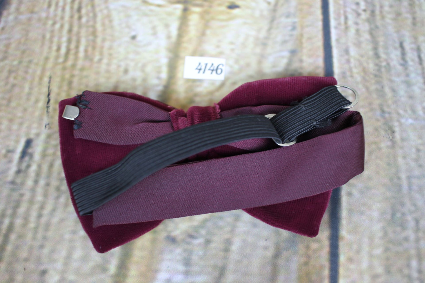 Unusual Vintage 1970s Two Layer Burgundy Velvet Pre-Tied Bow Tie Adjustable