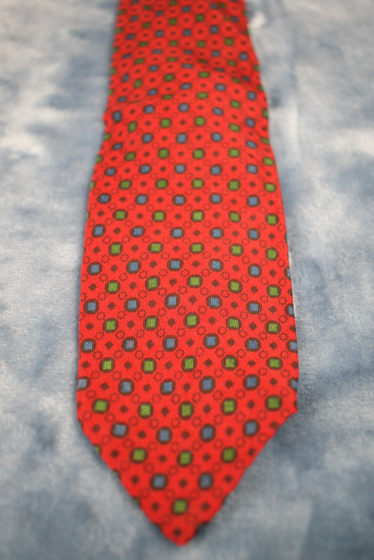 Vintage Boyds 1940s/50s all silk dark red blue green dot pattern tie