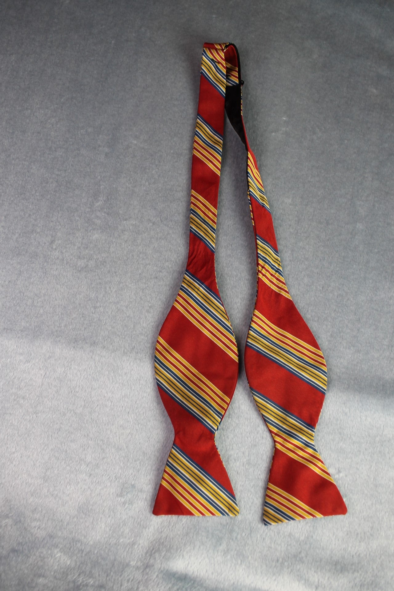 Vintage self tie thistle end red yellow blue striped pattern bow tie adjustable