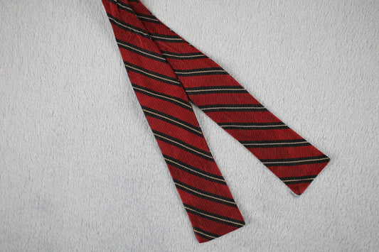 Vintage self tie paddle end all silk dark red black white striped pattern bow tie adjustable