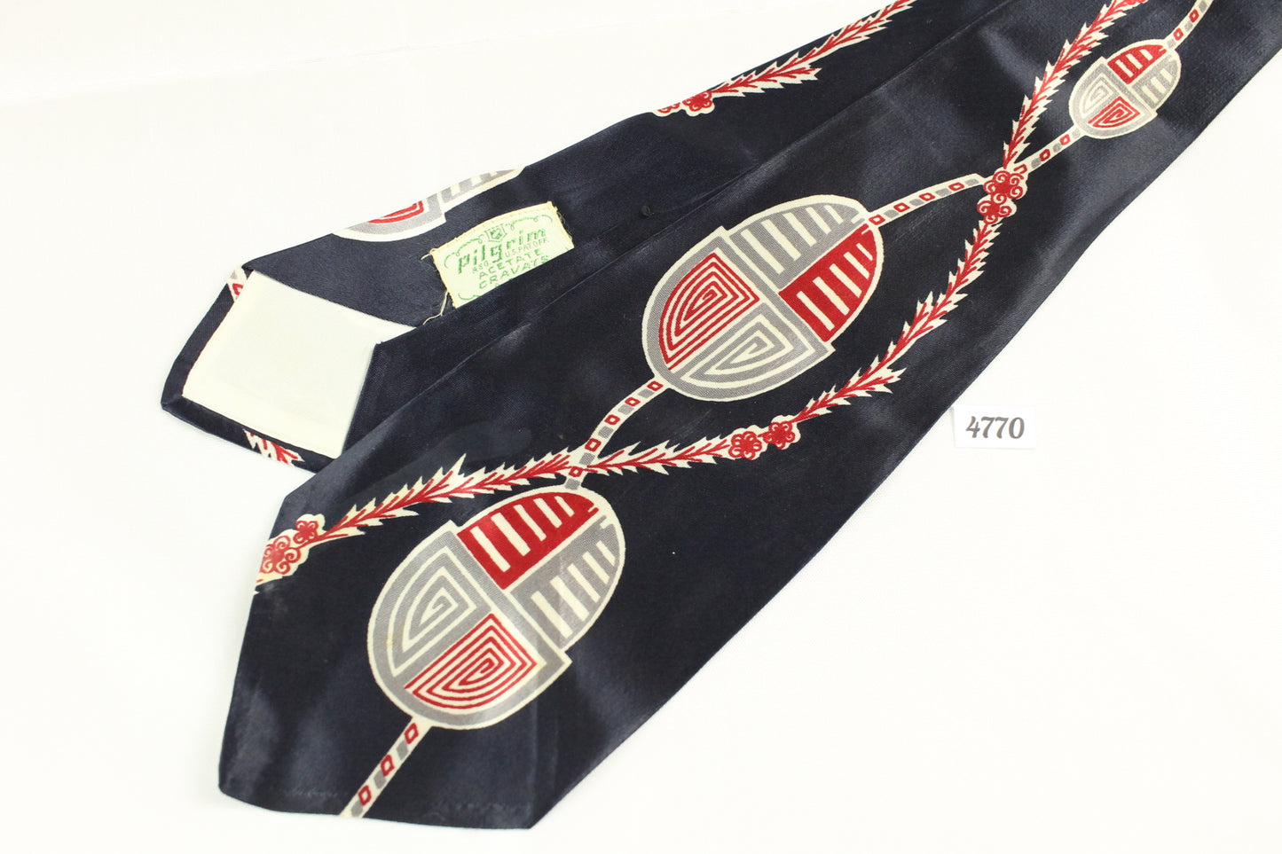 Vintage1940s/50s Pilgrim Cravats Tie Acetate Navy Red Grey
