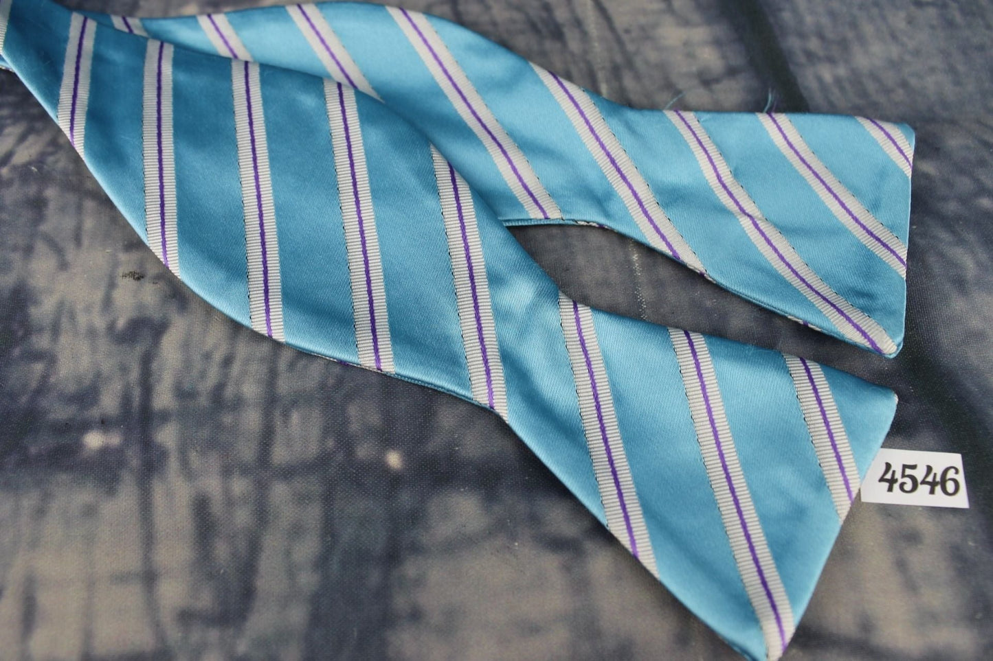 Superb Stafford Broad Stripe Purple Blue Self Tie Square End Thistle Bow Tie