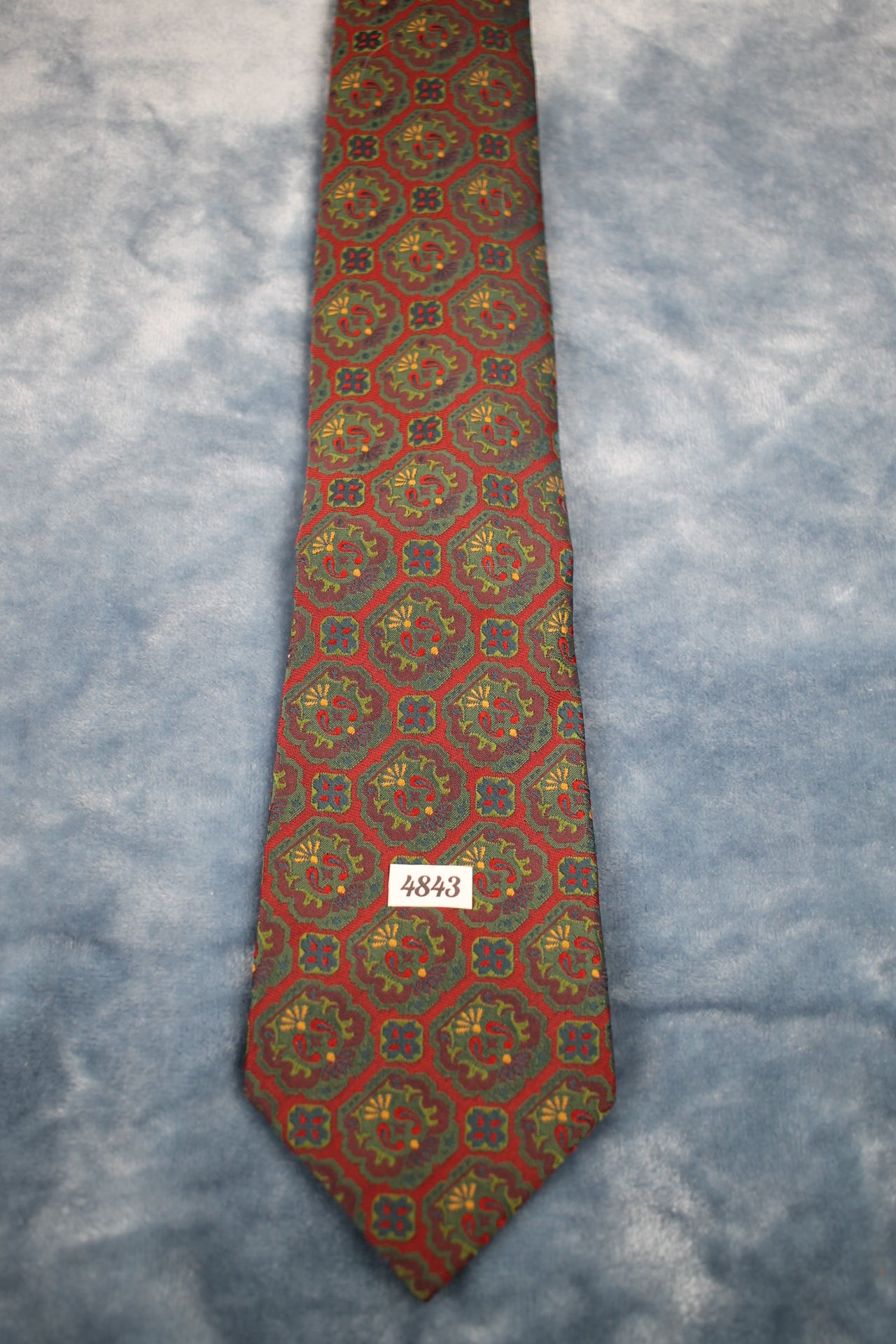 Vintage Tootal 1960s green red gold pattern kipper tie