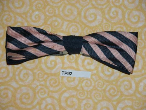Vintage blue pink stripe clip on bow tie